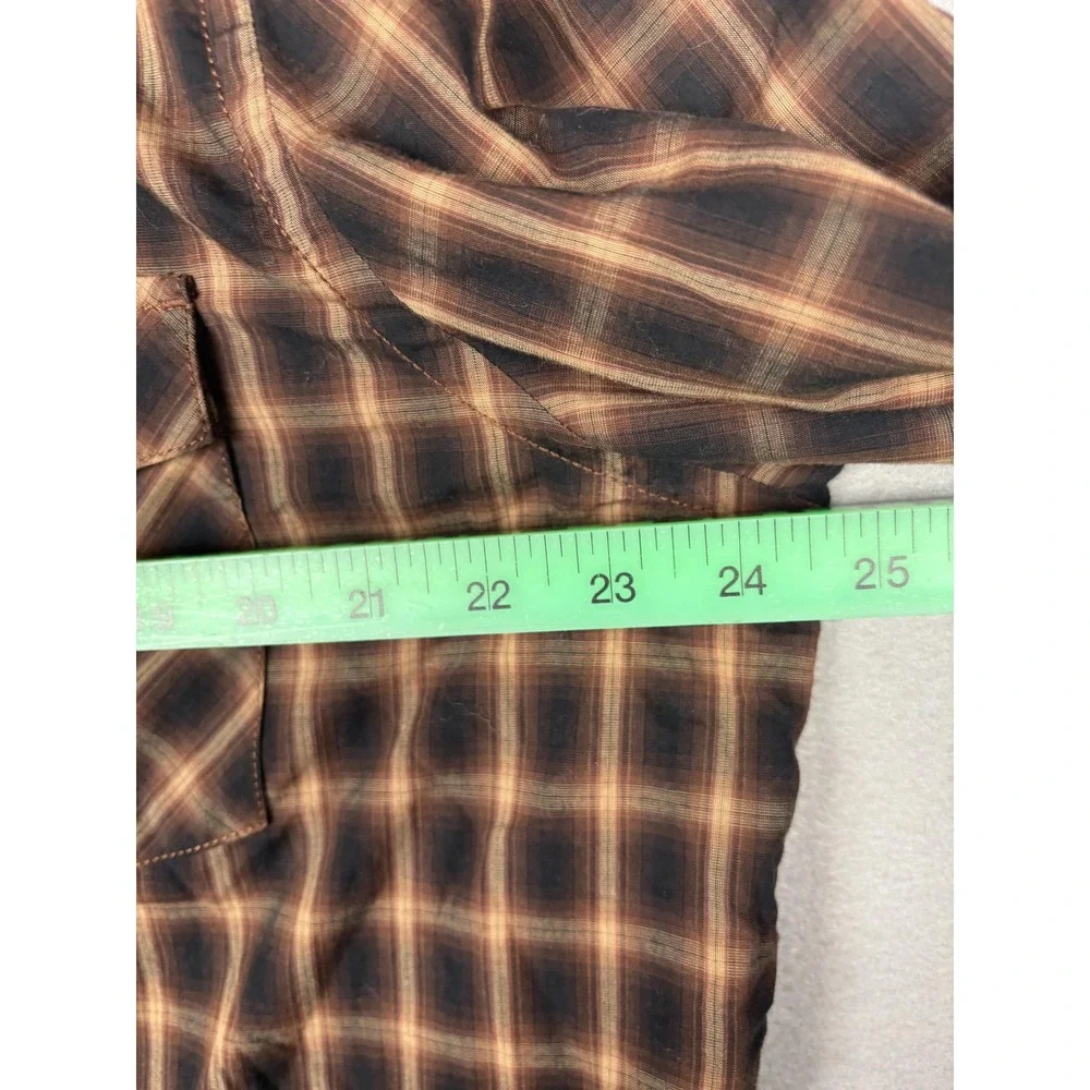 Banana Republic Shirt Mens XL Brown Plaid Western Pearl Snap Casual Long Sleeve